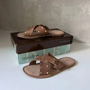 Diba True Leather Sandal 8 Slip On Bohemian Tan Gold‎